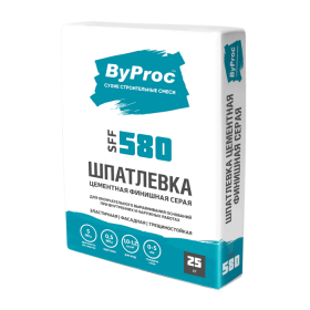 Шпаклевка цементная ByProc SFF-580 финишная серая, слой 0-2 мм, 25 кг, 48 шт/поддон