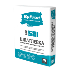 Шпаклевка цементная ByProc SPF-581 финишная белая, слой 0-2 мм, 25 кг, 48 шт/поддон