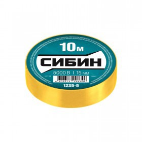Изолента Сибин ПВХ желтая, 15 мм, 10 м, шт