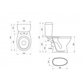 Унитаз-компакт Santeri Pro белый, с арматурой и сиденьем, горизонтальный выпуск, шт